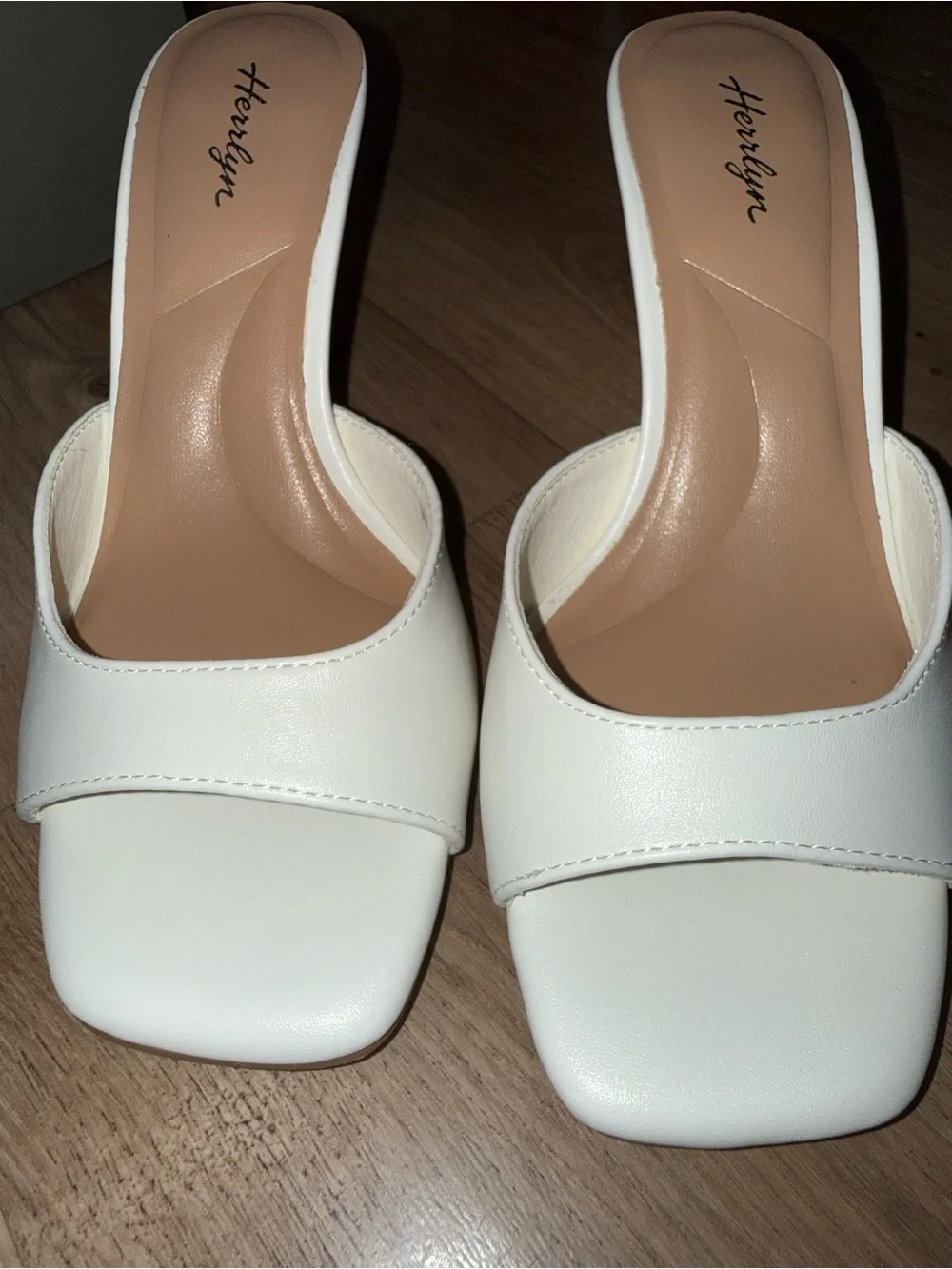 Brand new white slip on heels